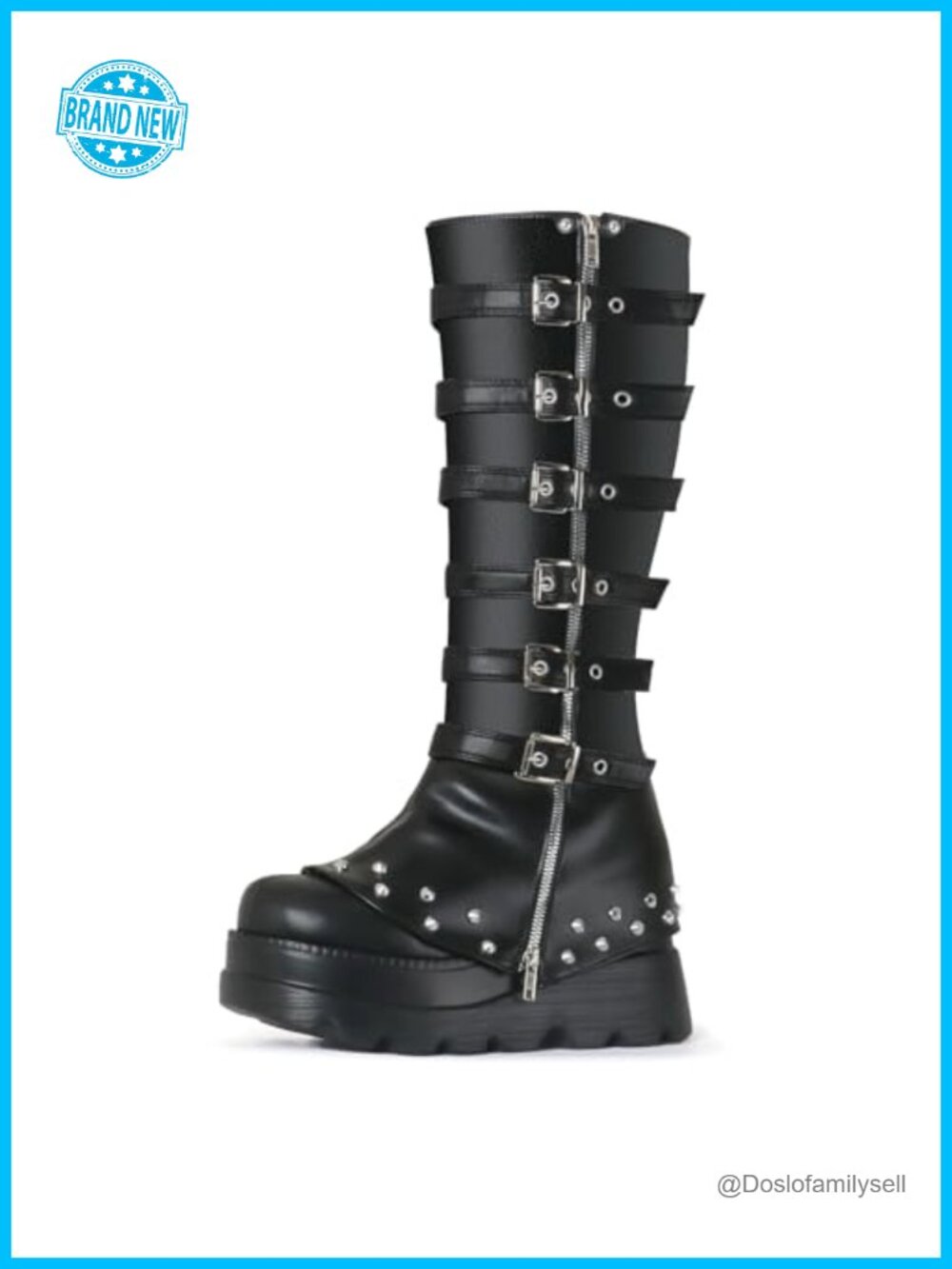 Platform Knee High Boots Vegan Leather Buckle Punk Goth Cosplay